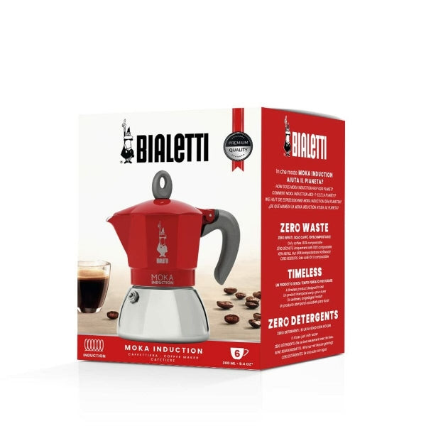 Italian Coffee pot Bialetti Moka Induction Black Red Metal Stainless steel Aluminum 300 ml 6 Cups