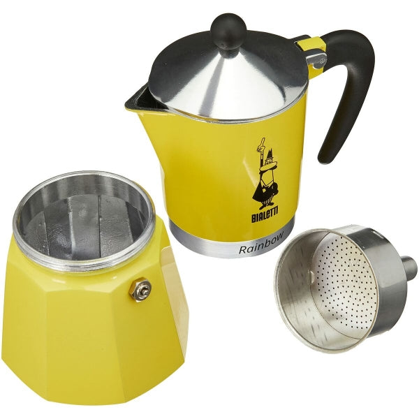 Italian Coffee Pot Bialetti Rainbow Yellow Metal Aluminum 300 ml 6 Cups