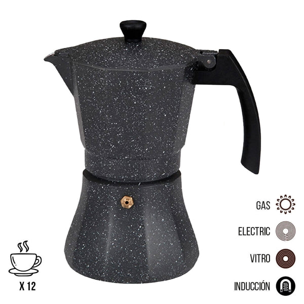 Italian Coffee Pot EDM Black Aluminum 12 Skodelice Induction