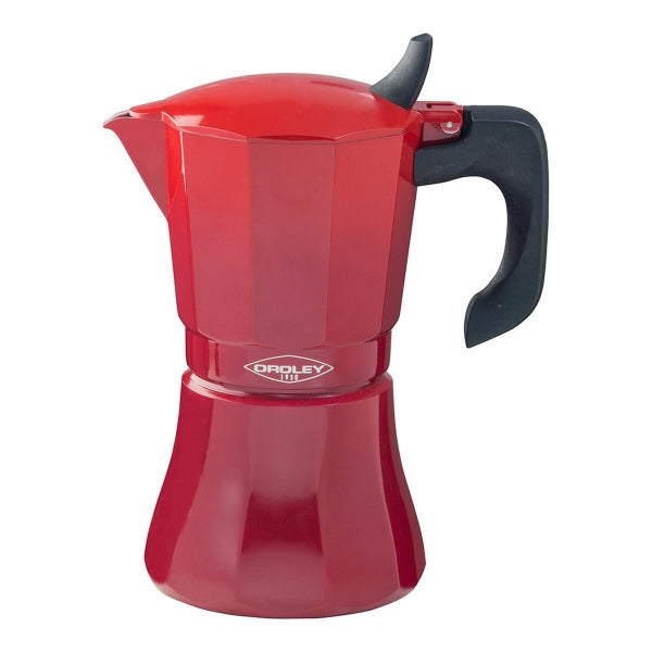 Italian Coffee Pot Oroley Petra 6 Cups Aluminum Red