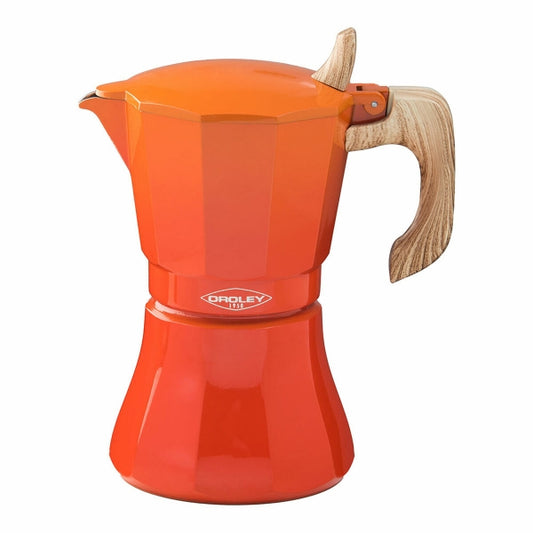 Italian Coffee Pot Oroley Petra 6 Cups Orange Aluminum