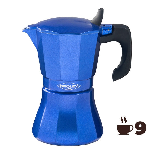 Italian Coffee Pot Oroley Petra 9 Cups Blue Aluminum