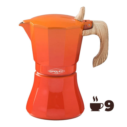 Italian Coffee Pot Oroley Petra 9 Cups Orange Aluminum