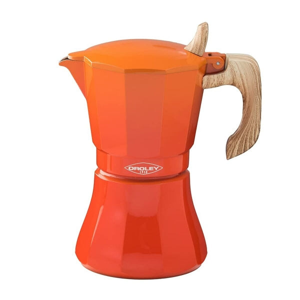 Italian Coffee Pot Oroley Petra 9 Cups Orange Aluminum